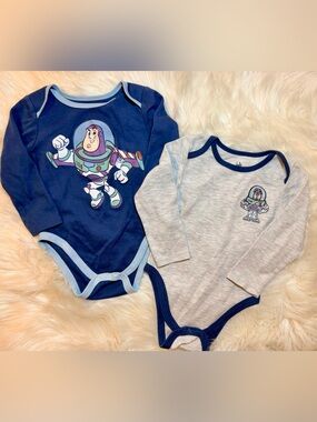 Disney Buzz Lightyear Long-Sleeve One-Piece Bodysuits - Navy & Heather Gray